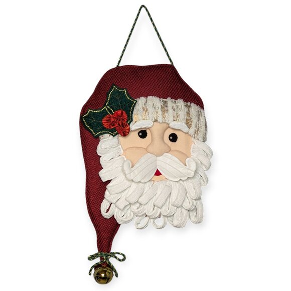 Plush Santa Felt Door Decor Hanging Accent Red & White Like New - Picture 1 of 13
